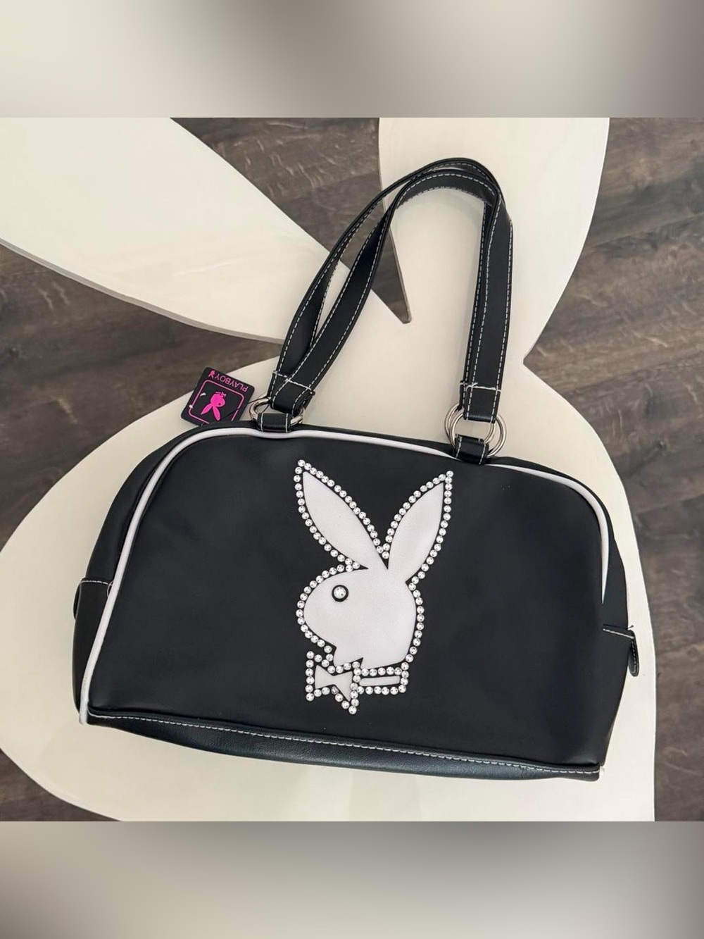 Playboy Y2K sequin black bowler bag NWT